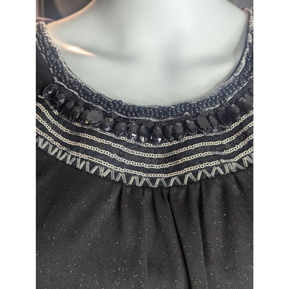 BCX Black Sparkle Beaded Neckline Dress With Flutter Sleeves SZ L Cocktail/Party - Picture 3 of 12